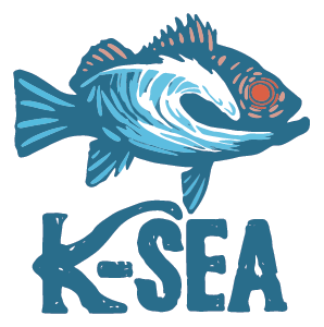K-Sea fish logo and logotype on clear background.